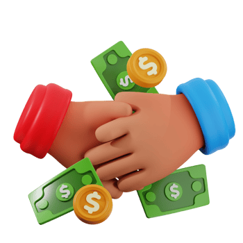 Hands shaking with money and coins png