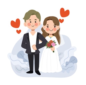 Cute wedding couple cartoon character illustration. couple wedding vector