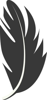Black Silhouette of Curved Feather with Simple Design. Isolated on White Background. vector