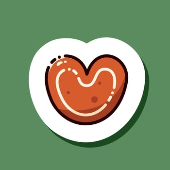 Kawaii Christmas a heart-shaped gingerbread cookie sticker. vector