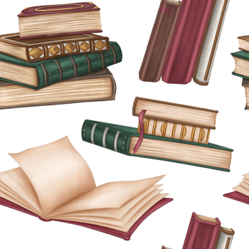 Seamless pattern with antique hardcover books decorated with metal and ornaments. Stacks of books, open empty diary, notebook. Old magic schools, education. Victorian style, information and education. png