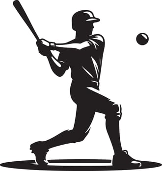 Silhouette of a baseball player swinging a bat at a ball on a white background illustration vector