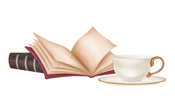 Vintage composition from an open empty book, a personal diary, a notebook and a tea cup. Ancient literature, study, teaching, writing, and history. Isolated illustration. png