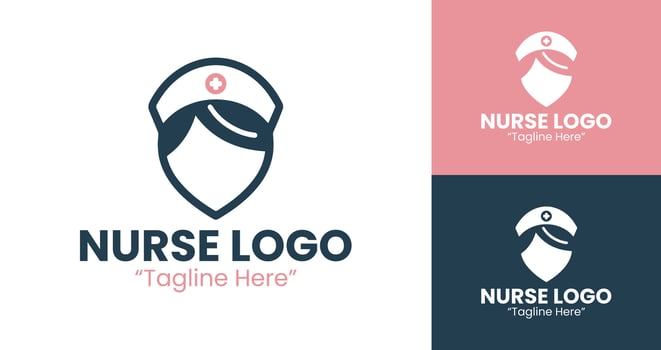 Minimalist Nurse Logo Design with Simple Medical Icon for Healthcare Branding in Dark Blue and Pink vector