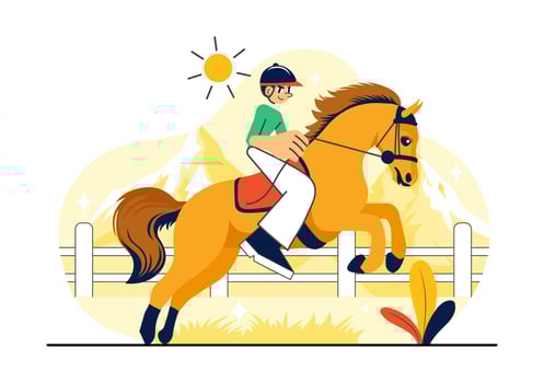 Illustration of Equestrian Rider and Horse Performing Outdoor Training in Flat Style vector
