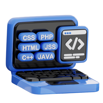 3D laptop with coding languages png