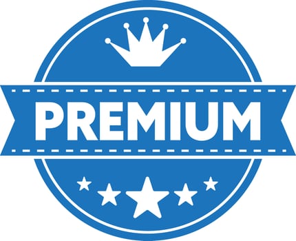 Premium Quality Badge, Premium quality badge in blue with stars and crown design. vector