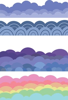 Variation of cumulus clouds in blue, purple, and colorful cloud editable design illustration vector