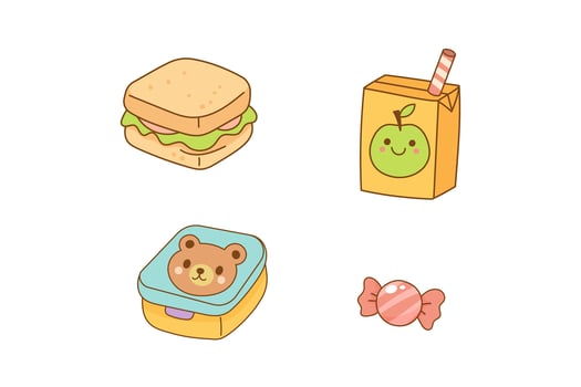 Cute school lunch icons for kids and students vector