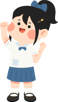 A cartoon girl with a black hair and a blue skirt png