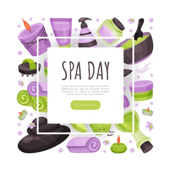 Spa day web banner template. Cosmetology, beauty treatment and relaxation therapy in spa, wellness and beauty salon landing page illustration vector