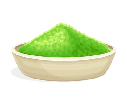 Ceramic bowl of spirulina powder. Healthy organic dietary supplement illustration vector