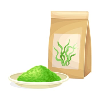 Spirulina dietary supplement in powder. Healthy organic product, antioxidant superfood illustration vector