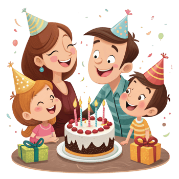 Family Around Cake In Celebration png