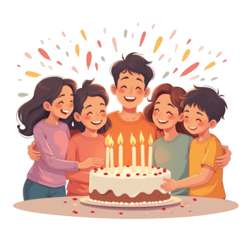 Kids And Parents Around Party Cake png