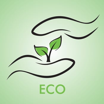 eco logo with hands and plant vector