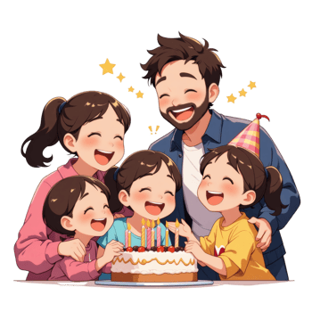 Children and Parents At Birthday Table png