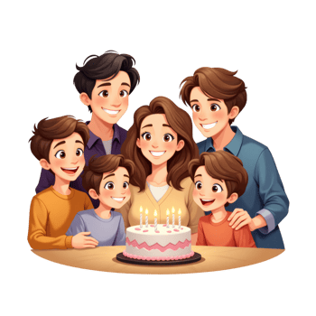 Family Smiling Together Around Cake png