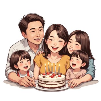 Birthday Cake Celebration With Parents and Kids png