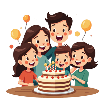 Family Party Scene With Cake and Smiles png