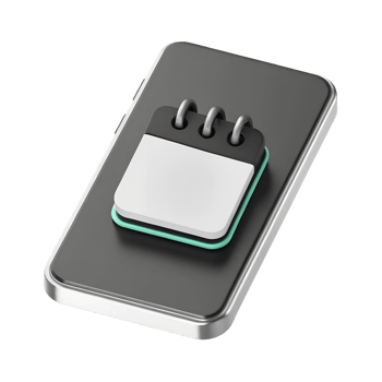 A 3D-style icon of a daily budget reminder icon with mobile alert, dollar symbol, and calendar, Black and silver theme png
