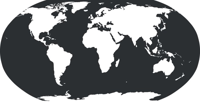 World Map in Robinson Projection. Solid white land silhouette. illustration. vector
