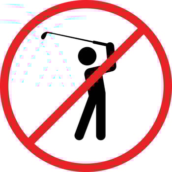No Golf Sign. stop no golf or do not playing. Stickman, man with golf stick. golf player zone. golf club. isolated on white background. vector