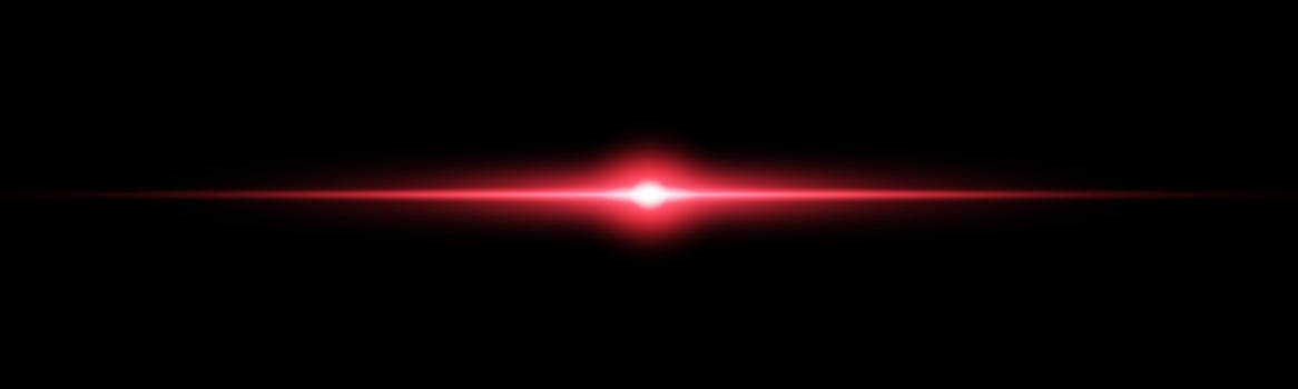 Red horizontal laser beam. Light lensflare. Red glow flare light effect vector