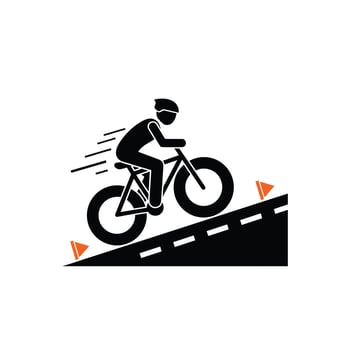 Cyclist Riding Fat Tire Bike Uphill Black Silhouette vector