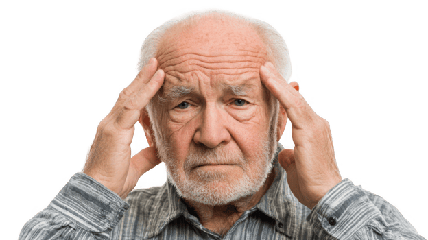 Senior man suffering from memory loss on transparent background png