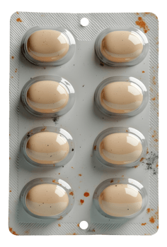 Old medicine blister pack of orange pills shows signs of neglect and expired purpose png