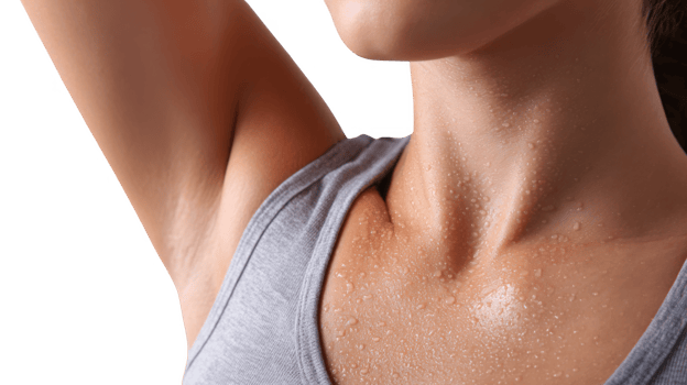 Woman sweating profusely after intense workout on transparent background png