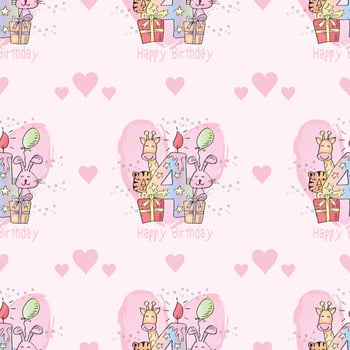 Cute birthday animals and gifts pattern vector
