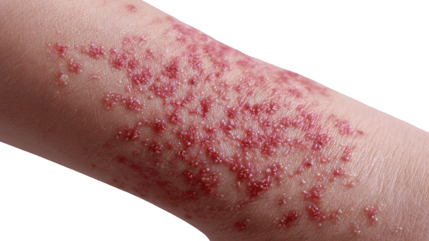 Measles rash closeup showing maculopapular eruption on transparent background png