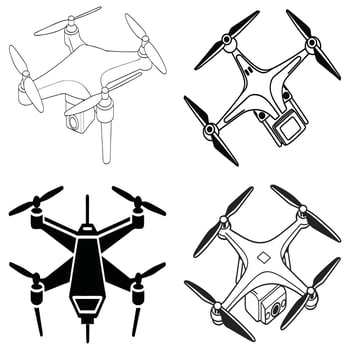 Drone Designs A Collection of Four Different Drone Styles in Black and White vector