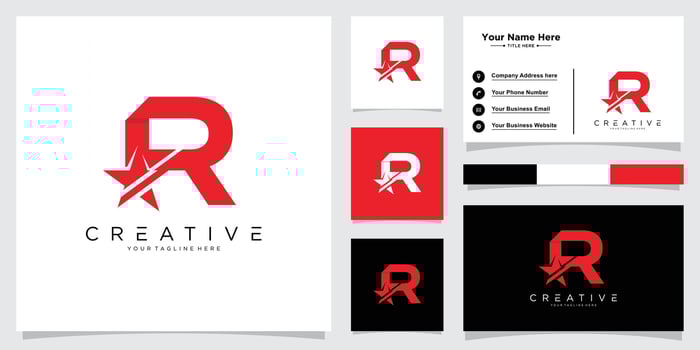 Star Logo Letter R. Star Symbol R Template with business card design template . vector