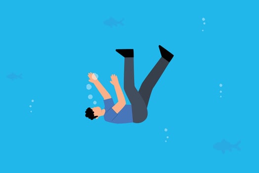 Business failure, businessman sinks into the sea vector