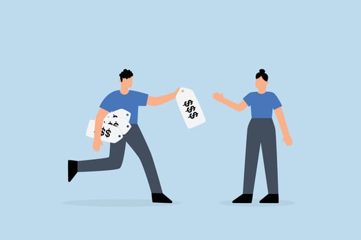 businessman offers price that customer can choose. vector