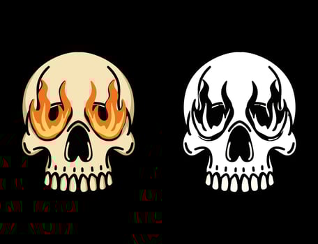Vintage skull head with flame on eye art illustration vector