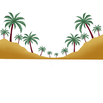A cartoon illustration of palm trees in the desert png
