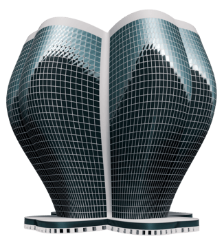 3d model of a modern skyscraper in the shape of a clover png