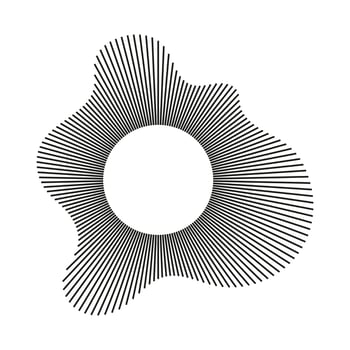 Circular wave. Sound circle lines. Sound ring. Radial wavy frame pattern. Radial rays. Wavy design simple element. Equalizer logotype, radial spectrum. Voice flat symbol. Depicting audio music icon. vector