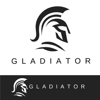 Minimalist black gladiator helmet logo in profile, symbolizing strength, courage, and warrior spirit. Perfect for security, sports, or heroic brand identities with bold design vector