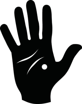 Black Hand Silhouette with Palm Lines and a Dot, Isolated on White vector