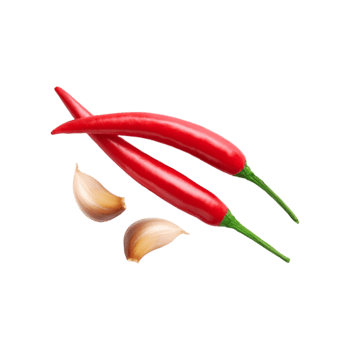 Red chili with fresh garlic slice on transparent background png
