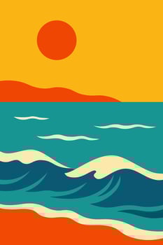 Bold Minimalist Ocean Waves with Retro Sunset vector