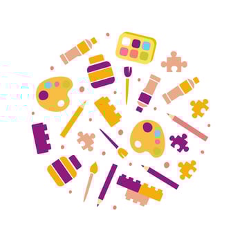 Art Supplies of Round Shape, Kids Education, Art, Craft, Creativity Class, School Design Cartoon Illustration vector