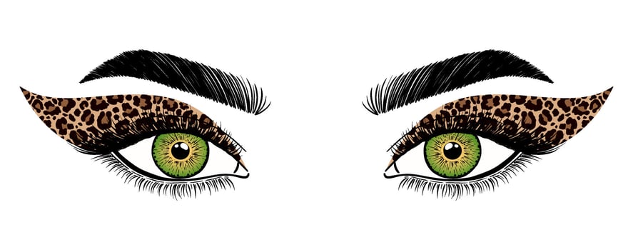 Green eyes with leopard print eyeshadow vector