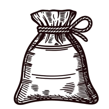 Hand drawn burlap sack illustration detailed vintage sketch of tied cloth bag isolated on white background vector