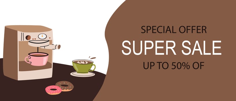 Coffee shop super sale advertisement design for special offers vector